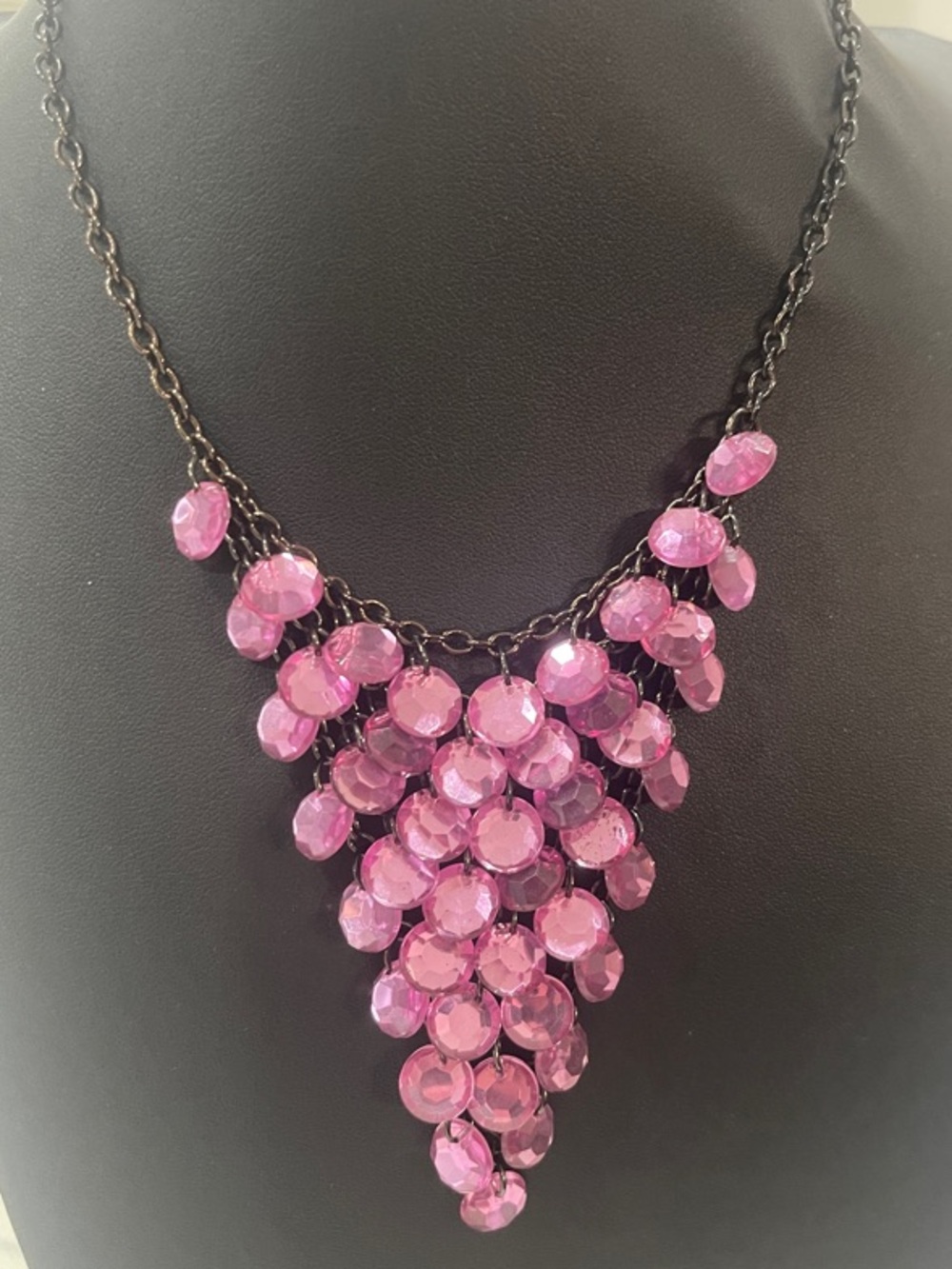Pink Crystal Cluster Statement Necklace
